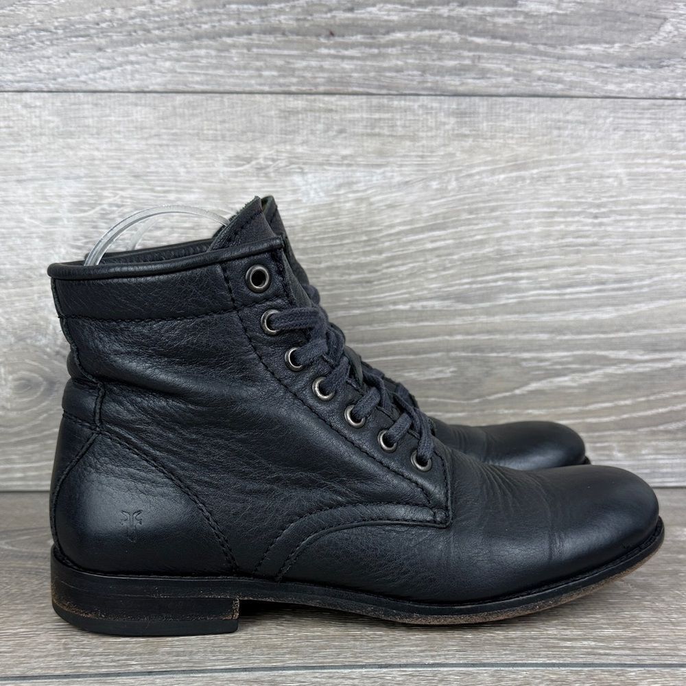 Frye Tyler Lace Up Women’s Sz 7B Black Leather Heeled 7-Eye Boots 71448-BLK